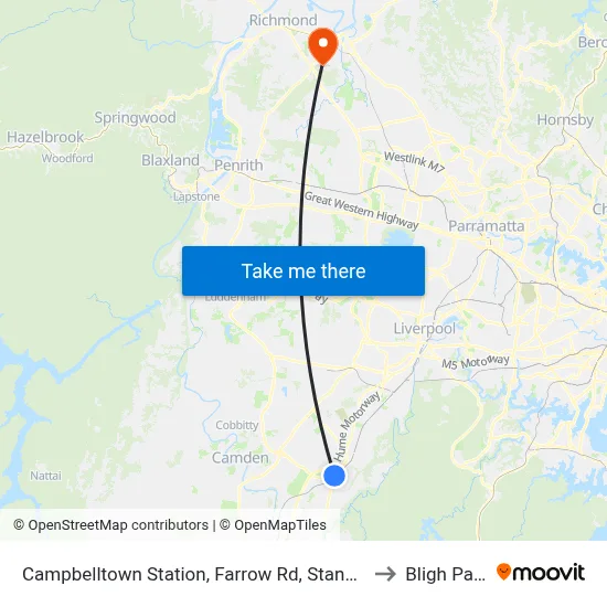 Campbelltown Station, Farrow Rd, Stand H to Bligh Park map