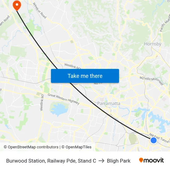 Burwood Station, Railway Pde, Stand C to Bligh Park map