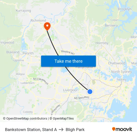 Bankstown Station, Stand A to Bligh Park map