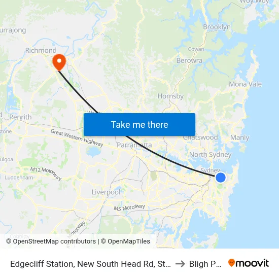 Edgecliff Station, New South Head Rd, Stand N to Bligh Park map