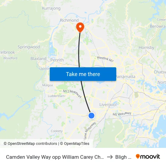 Camden Valley Way opp William Carey Christian School to Bligh Park map