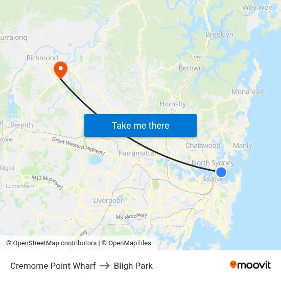 Cremorne Point Wharf to Bligh Park map