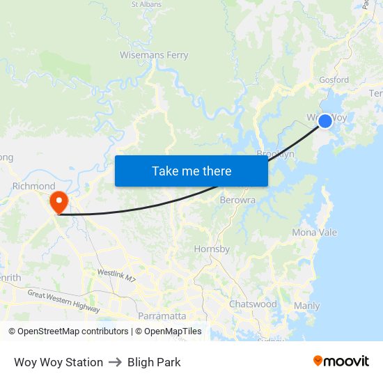 Woy Woy Station to Bligh Park map