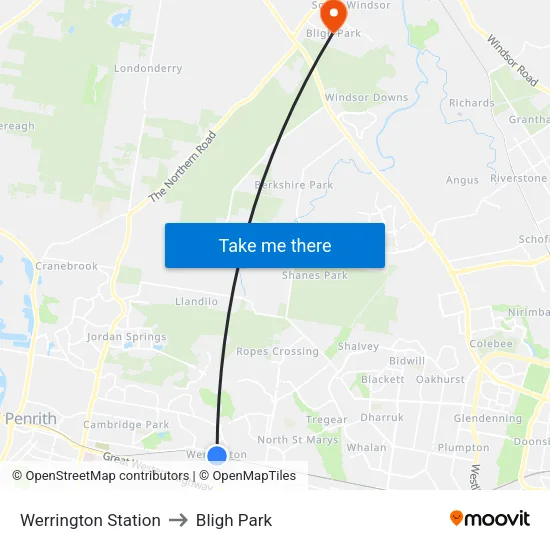 Werrington Station to Bligh Park map