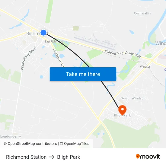 Richmond Station to Bligh Park map