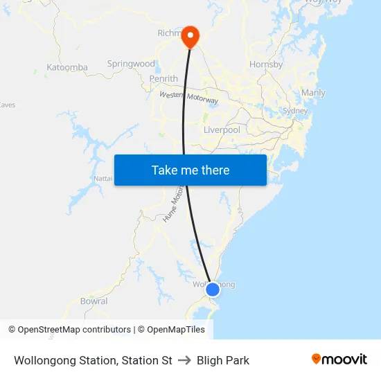 Wollongong Station, Station St to Bligh Park map
