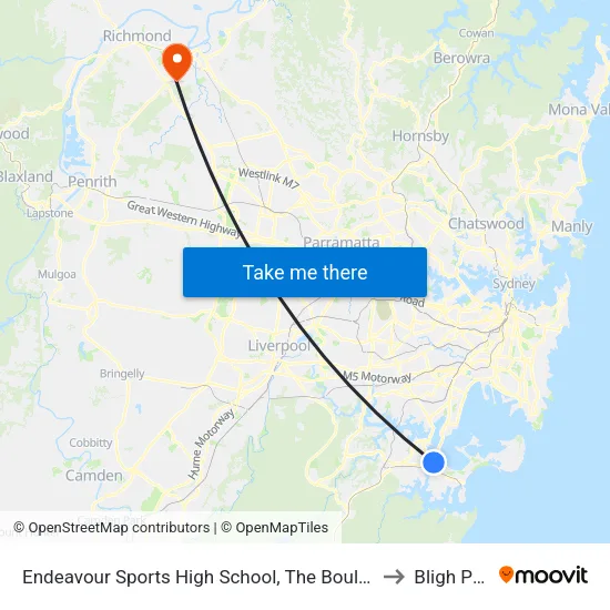 Endeavour Sports High School, The Boulevarde to Bligh Park map