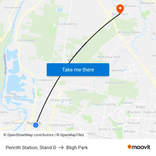 Penrith Station, Stand D to Bligh Park map