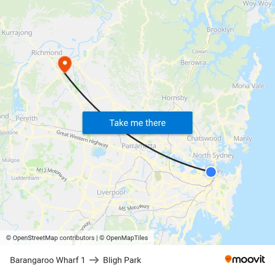 Barangaroo Wharf 1 to Bligh Park map