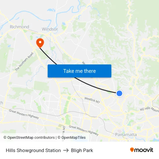 Hills Showground Station to Bligh Park map