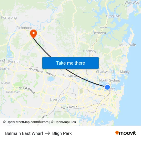 Balmain East Wharf to Bligh Park map