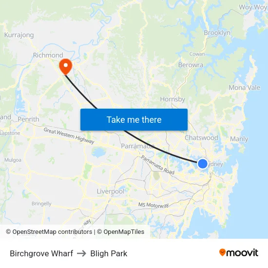 Birchgrove Wharf to Bligh Park map