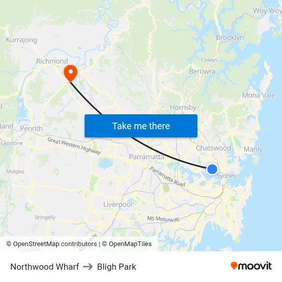 Northwood Wharf to Bligh Park map