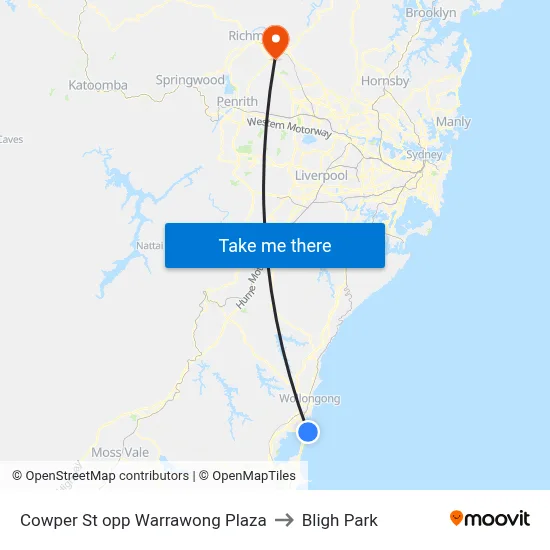 Cowper St opp Warrawong Plaza to Bligh Park map