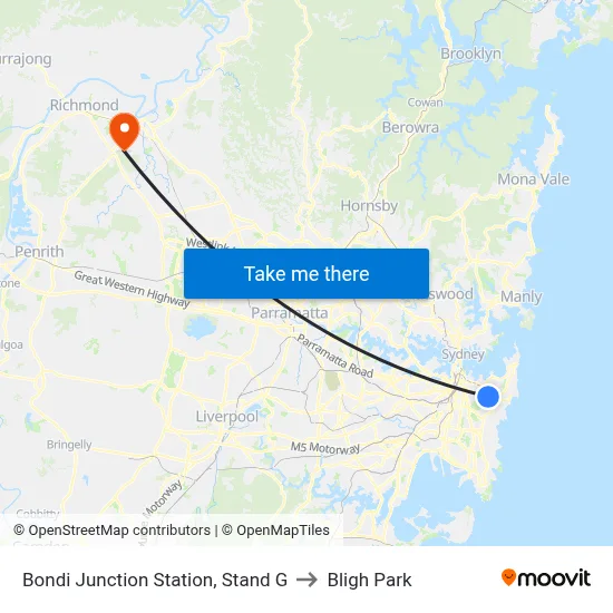 Bondi Junction Station, Stand G to Bligh Park map