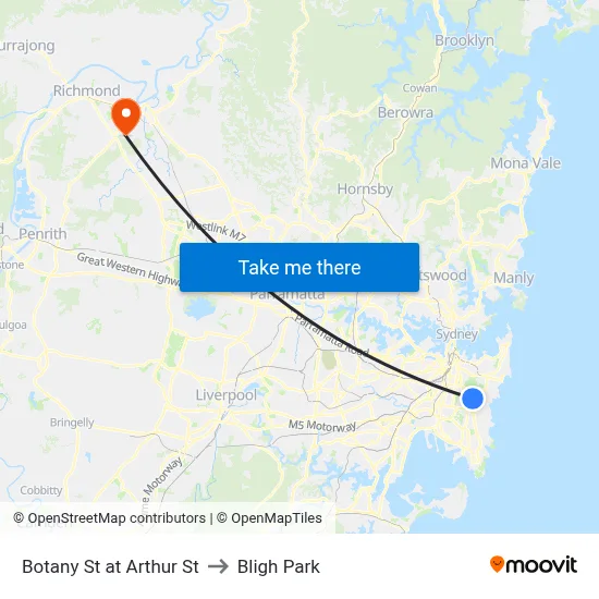 Botany St at Arthur St to Bligh Park map