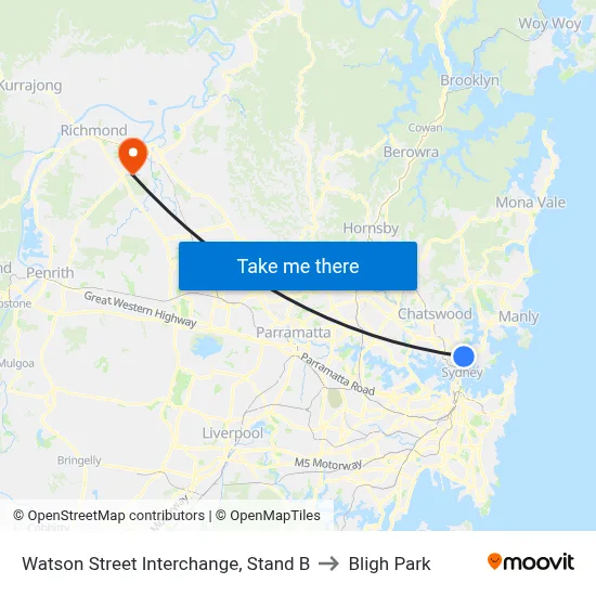 Watson Street Interchange, Stand B to Bligh Park map