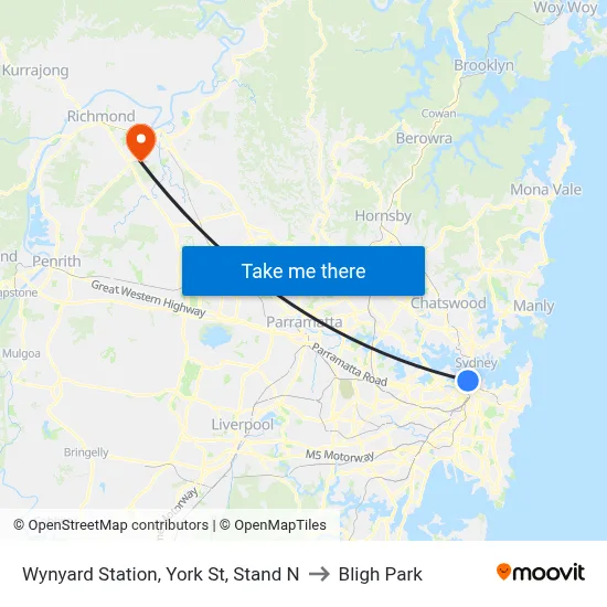 Wynyard Station, York St, Stand N to Bligh Park map