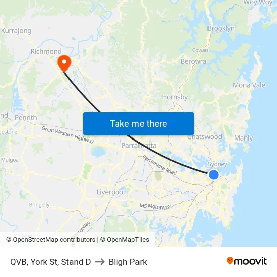 QVB, York St, Stand D to Bligh Park map