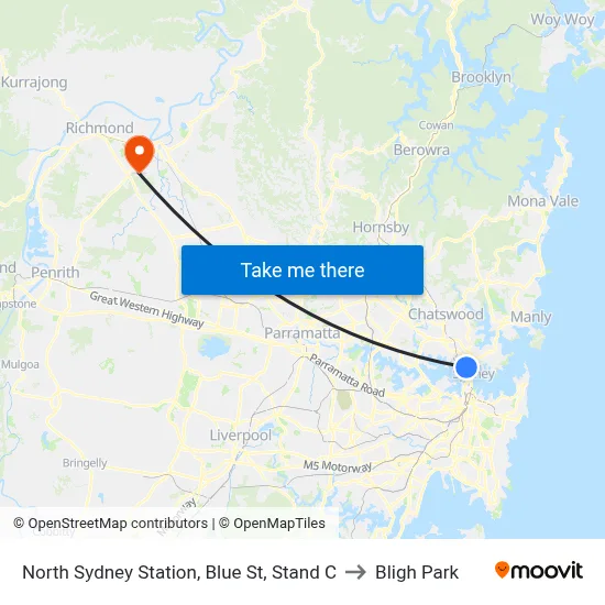 North Sydney Station, Blue St, Stand C to Bligh Park map