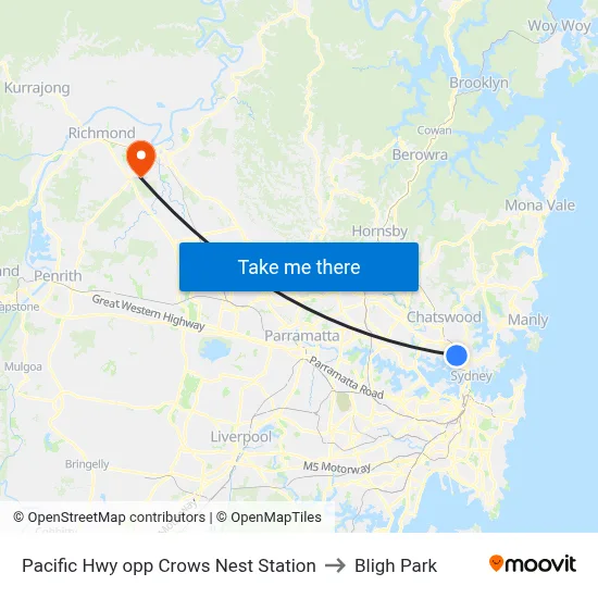 Pacific Hwy opp Crows Nest Station to Bligh Park map