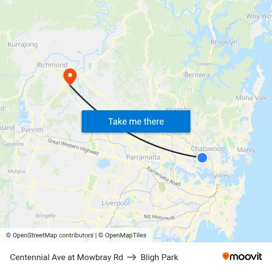 Centennial Ave at Mowbray Rd to Bligh Park map