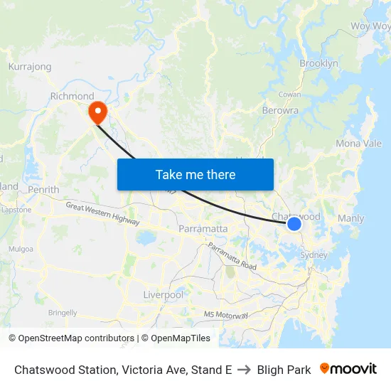 Chatswood Station, Victoria Ave, Stand E to Bligh Park map