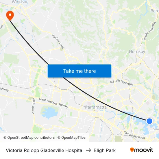 Victoria Rd opp Gladesville Hospital to Bligh Park map