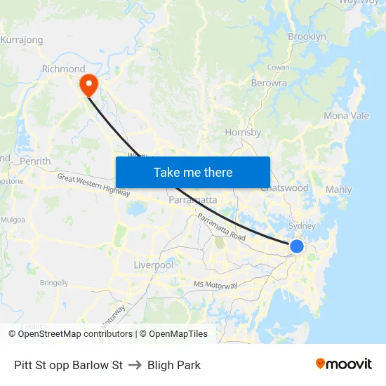 Pitt St opp Barlow St to Bligh Park map