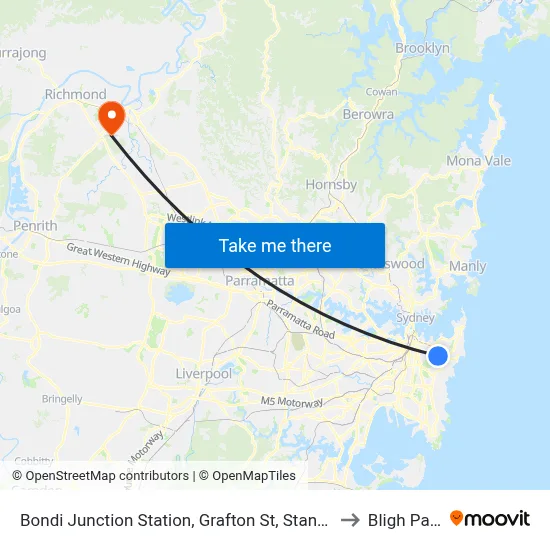 Bondi Junction Station, Grafton St, Stand R to Bligh Park map