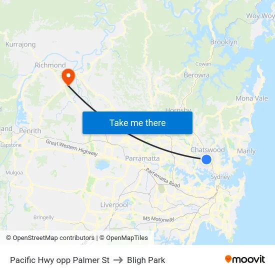 Pacific Hwy opp Palmer St to Bligh Park map