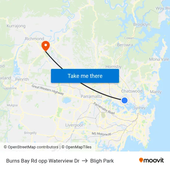 Burns Bay Rd opp Waterview Dr to Bligh Park map