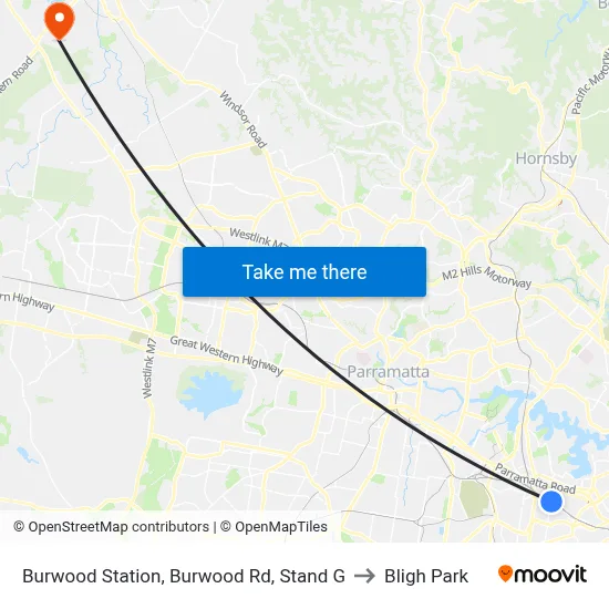 Burwood Station, Burwood Rd, Stand G to Bligh Park map