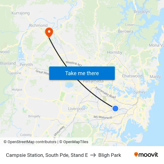 Campsie Station, South Pde, Stand E to Bligh Park map