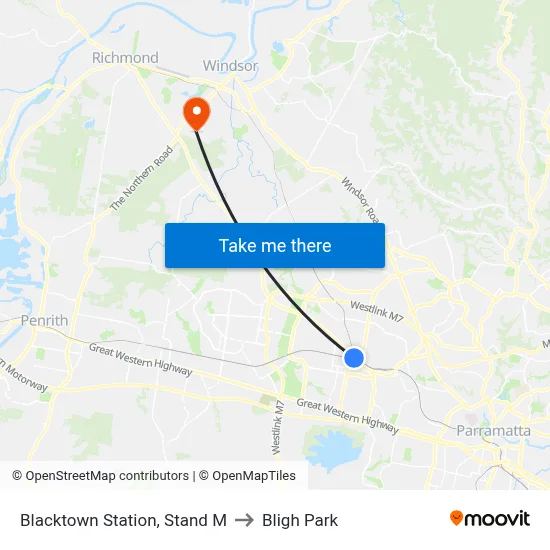 Blacktown Station, Stand M to Bligh Park map