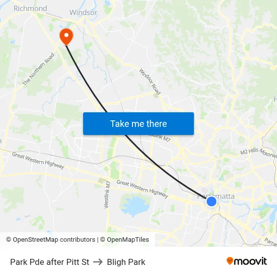 Park Pde after Pitt St to Bligh Park map
