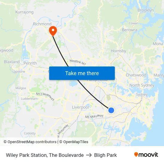 Wiley Park Station, The Boulevarde to Bligh Park map