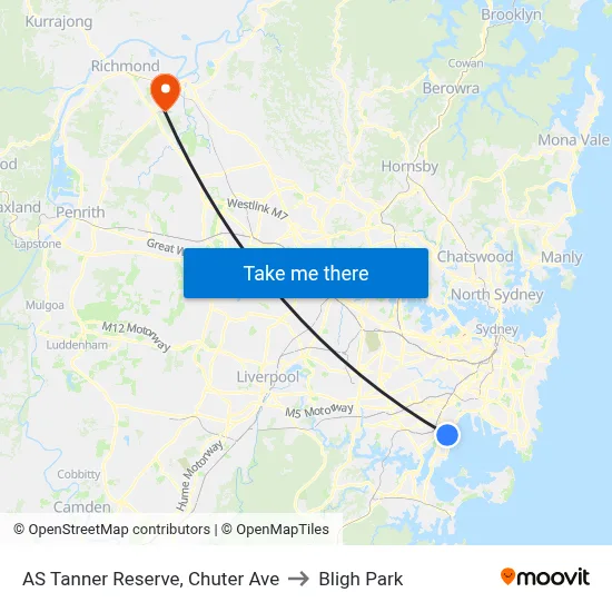 AS Tanner Reserve, Chuter Ave to Bligh Park map