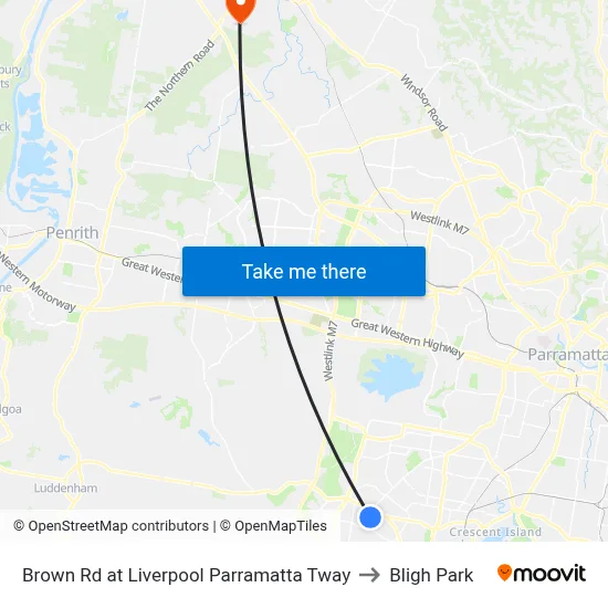 Brown Rd at Liverpool Parramatta Tway to Bligh Park map