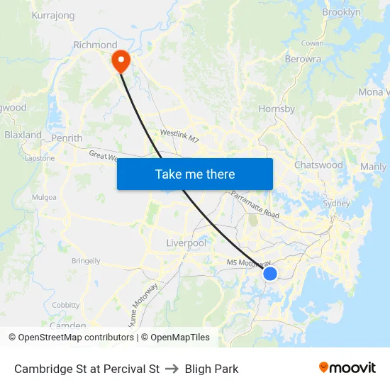 Cambridge St at Percival St to Bligh Park map