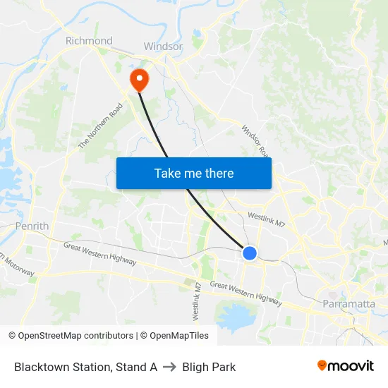 Blacktown Station, Stand A to Bligh Park map