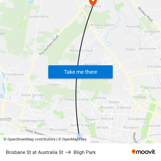 Brisbane St at Australia St to Bligh Park map