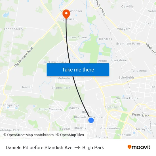 Daniels Rd before Standish Ave to Bligh Park map