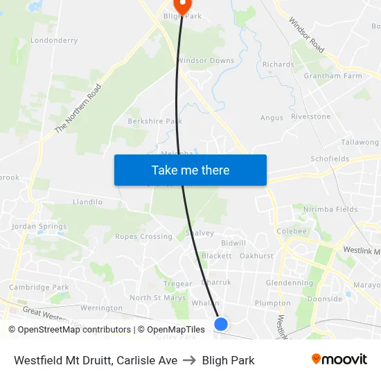 Westfield Mt Druitt, Carlisle Ave to Bligh Park map