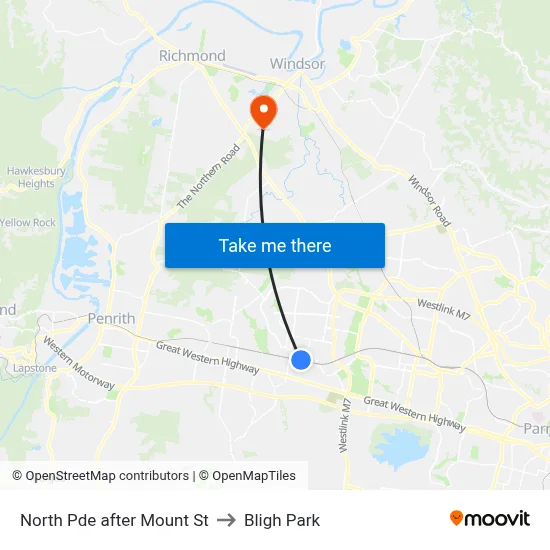 North Pde after Mount St to Bligh Park map