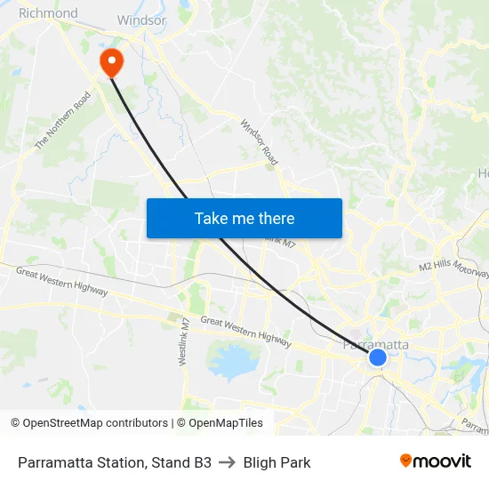 Parramatta Station, Stand B3 to Bligh Park map