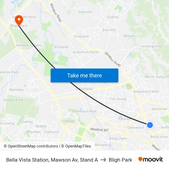 Bella Vista Station, Mawson Av, Stand A to Bligh Park map