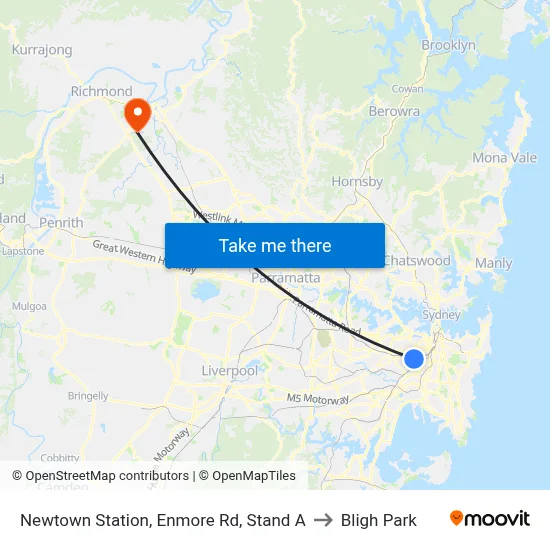 Newtown Station, Enmore Rd, Stand A to Bligh Park map