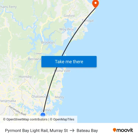 Pyrmont Bay Light Rail, Murray St to Bateau Bay map