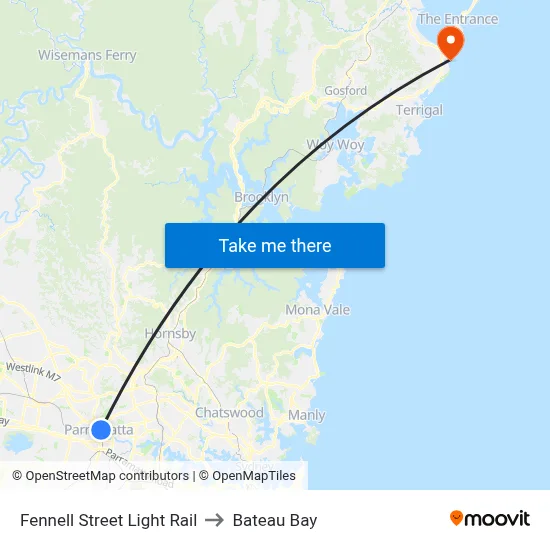 Fennell Street Light Rail to Bateau Bay map